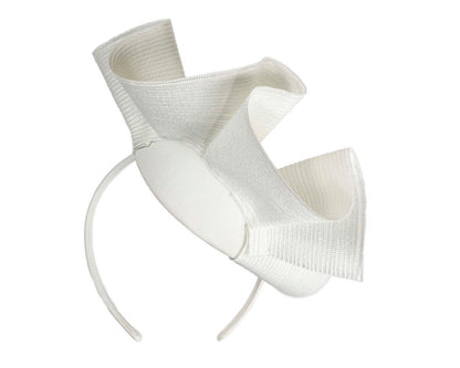 White Faux Leather Fascinator with Sculptural Trim
