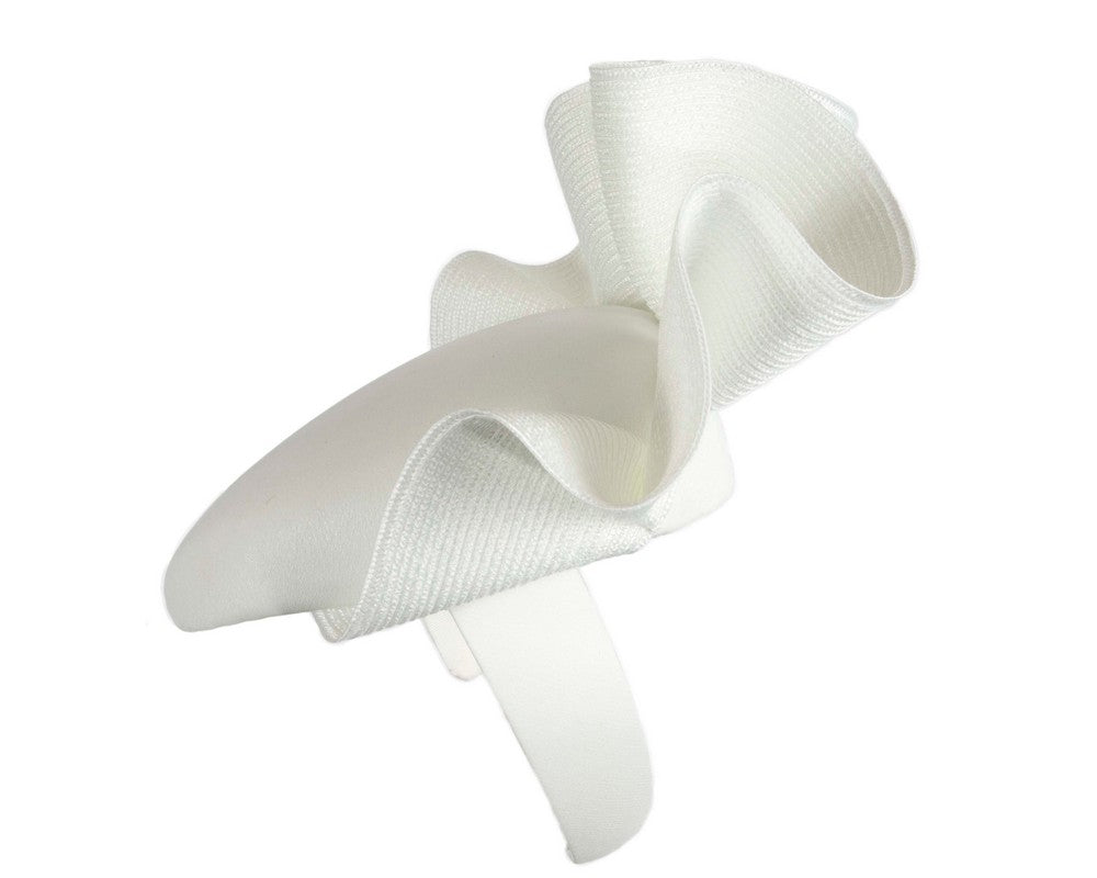 White Faux Leather Fascinator with Sculptural Trim