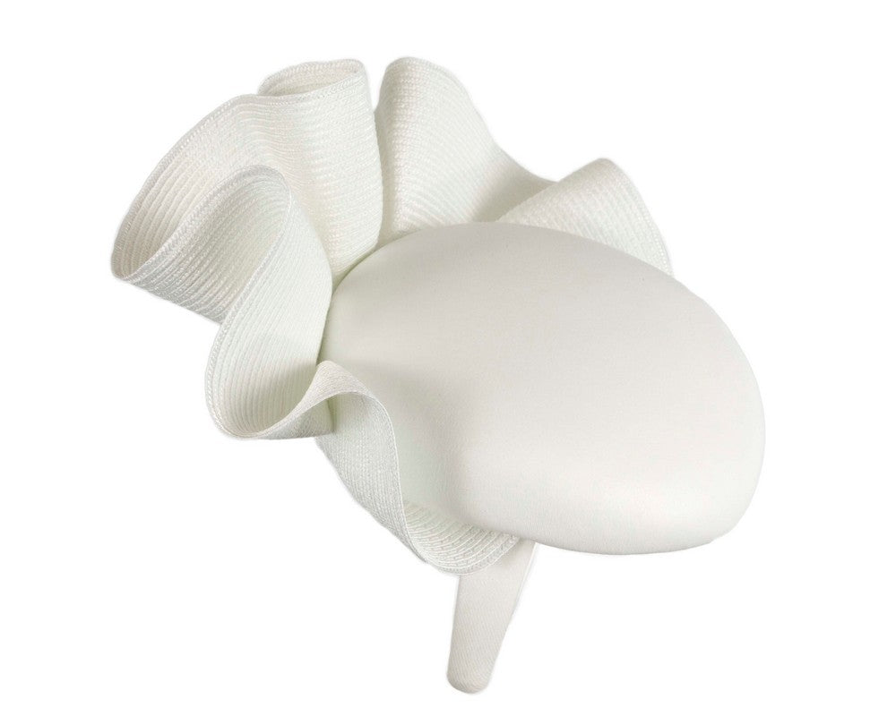 White Faux Leather Fascinator with Sculptural Trim