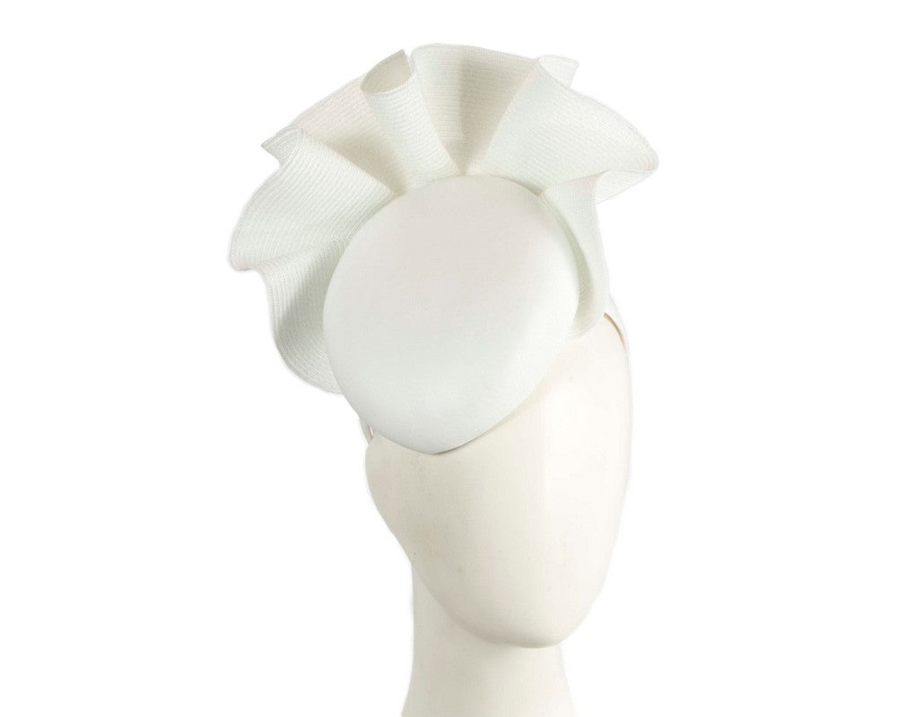 White Faux Leather Fascinator with Sculptural Trim
