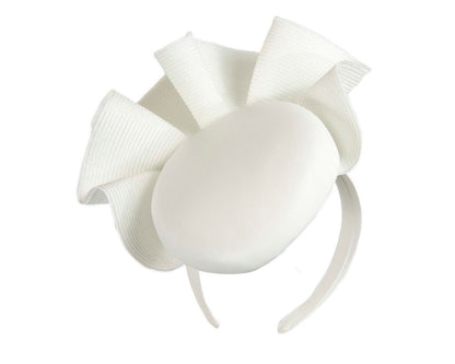 White Faux Leather Fascinator with Sculptural Trim