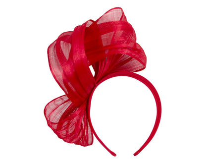 Deep Red Silk Abaca Fascinator with Sculptural Bow