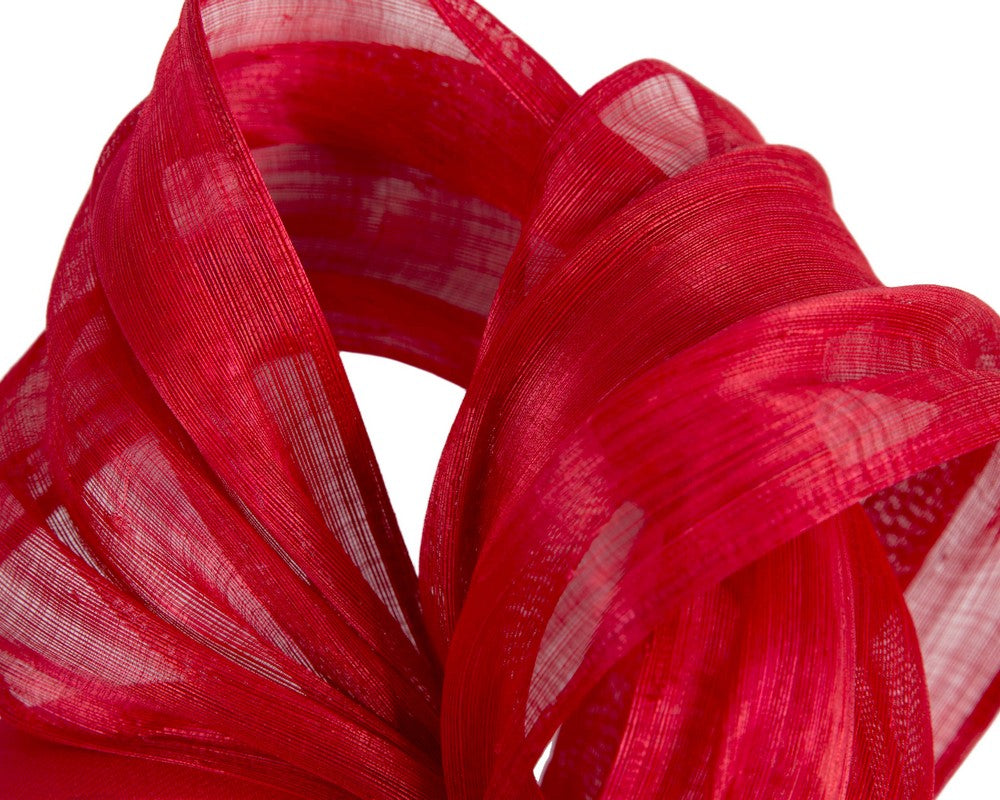 Deep Red Silk Abaca Fascinator with Sculptural Bow