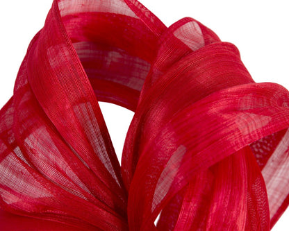 Deep Red Silk Abaca Fascinator with Sculptural Bow