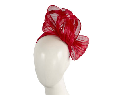 Deep Red Silk Abaca Fascinator with Sculptural Bow