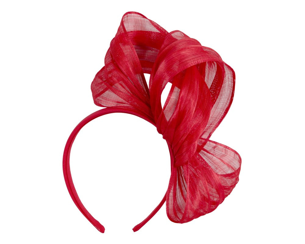 Deep Red Silk Abaca Fascinator with Sculptural Bow