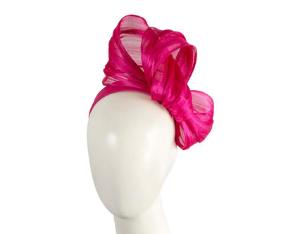 Hot Pink Silk Abaca Fascinator with Sculptural Bow