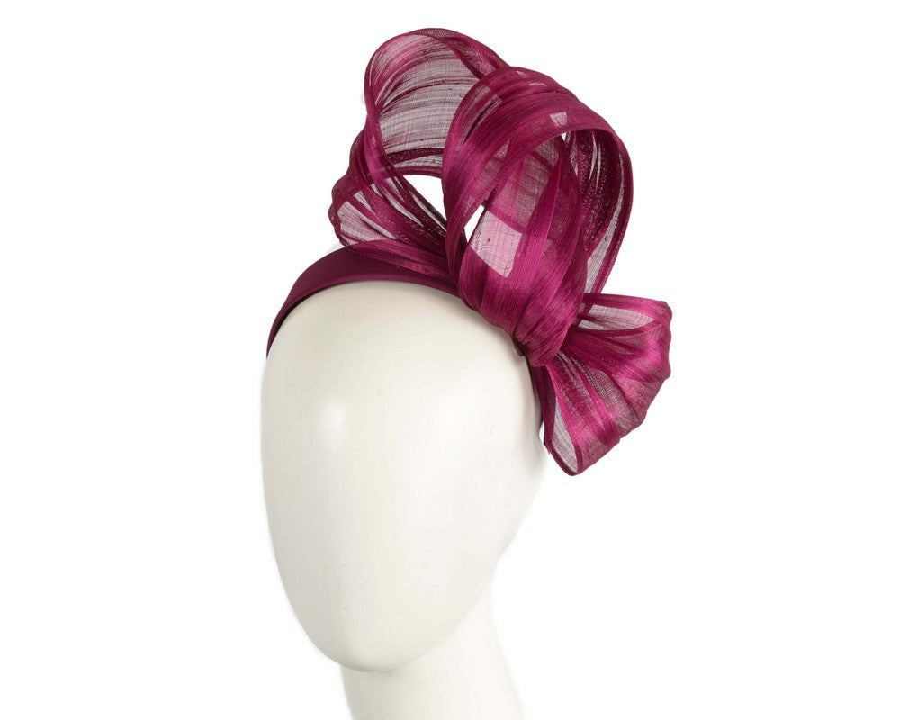 Magenta Silk Abaca Fascinator with Sculptural Bow