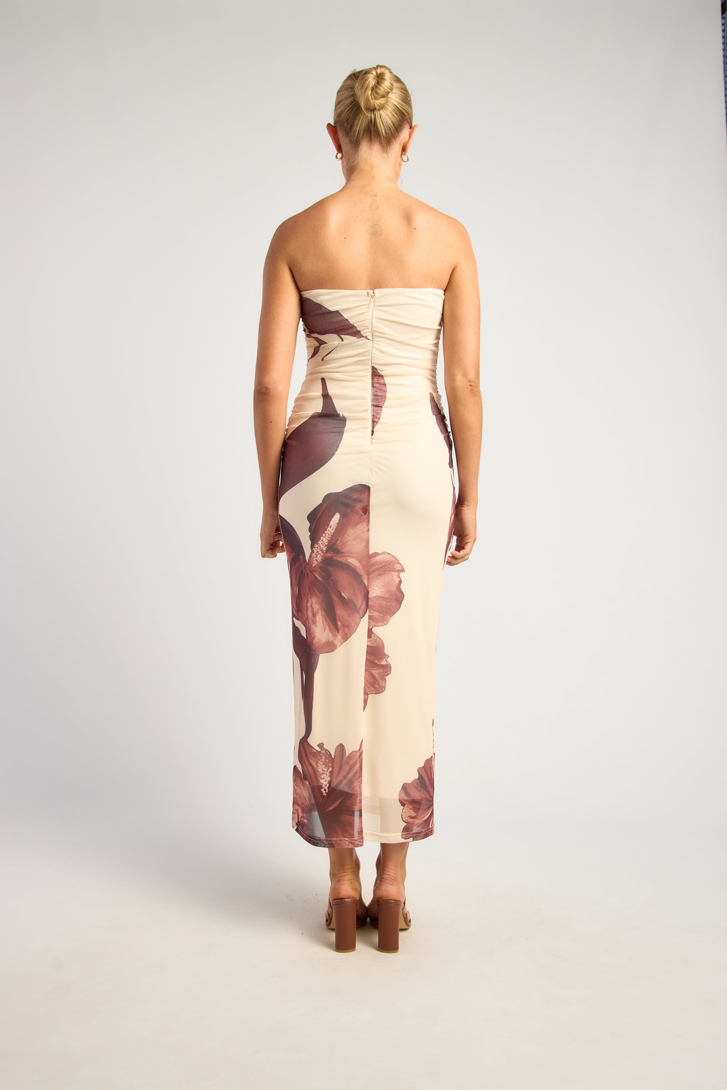Contrast Floral Print Stapless Midi Dress - Chocolate COMING SOON