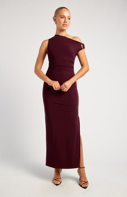 Buckle Shoulder Jersey Dress - Merlot COMING SOON