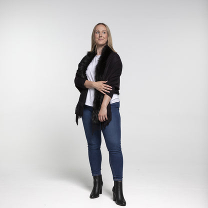 Faux Fur Plain Cape - Black