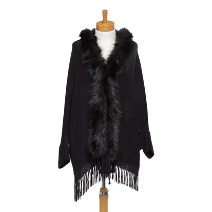 Faux Fur Plain Cape - Black