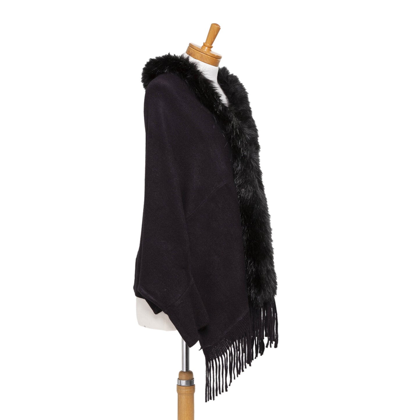 Faux Fur Plain Cape - Black