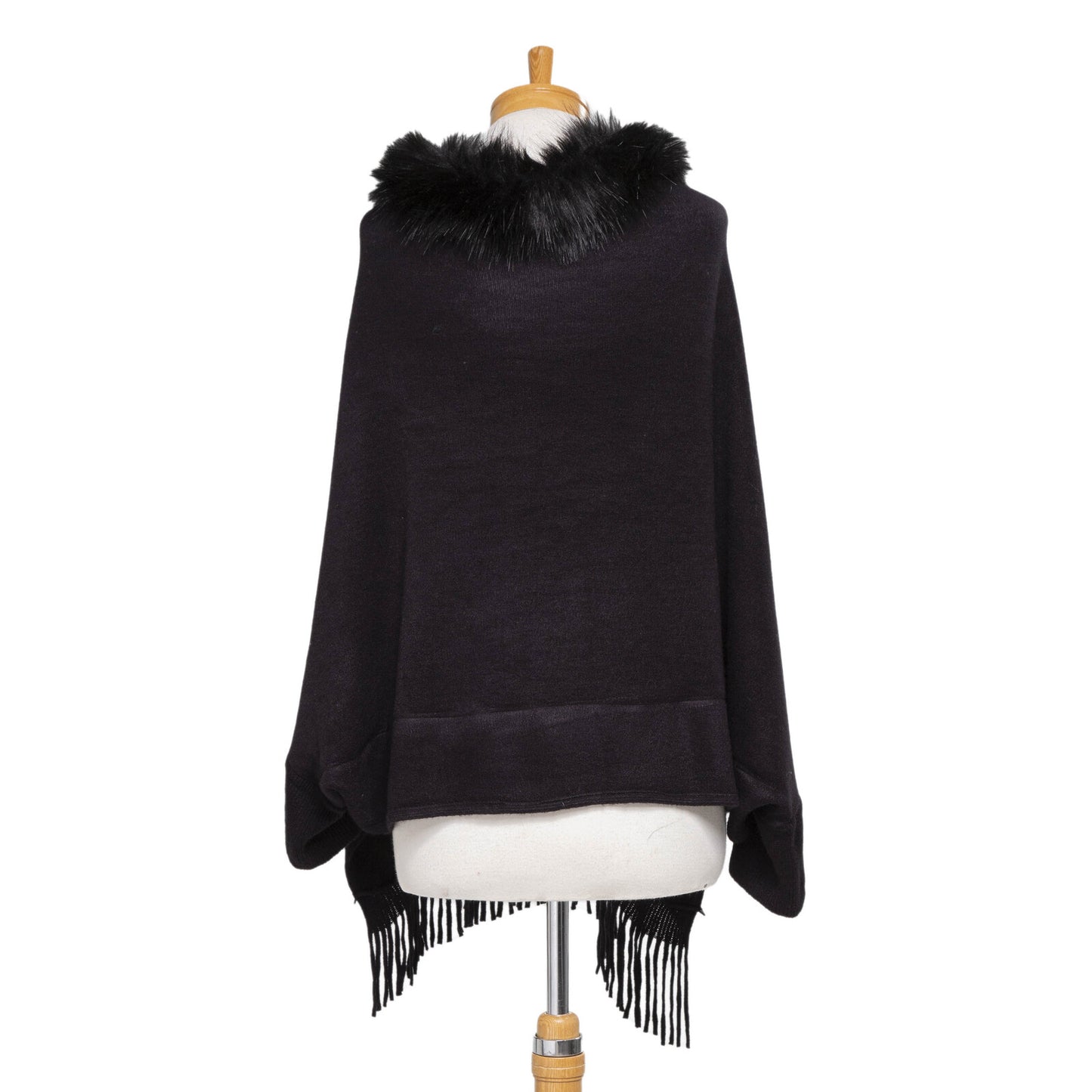 Faux Fur Plain Cape - Black