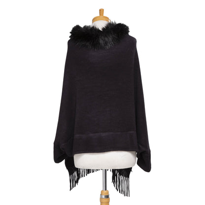 Faux Fur Plain Cape - Black