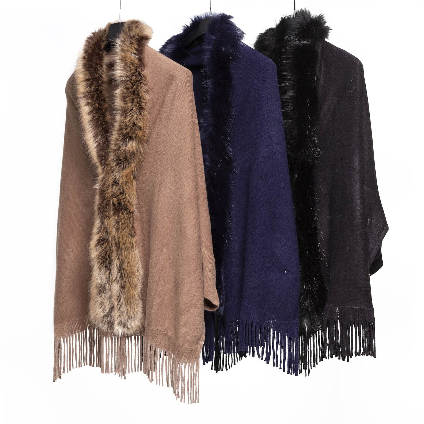 Faux Fur Plain Cape - Brown