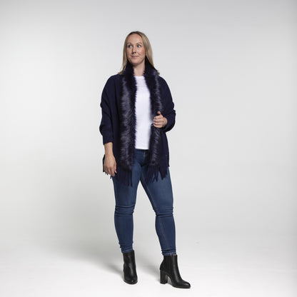 Faux Fur Plain Cape - Navy