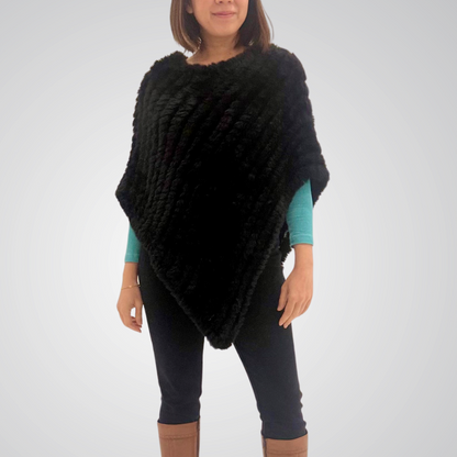 Plush Black Faux Fur Poncho - Black