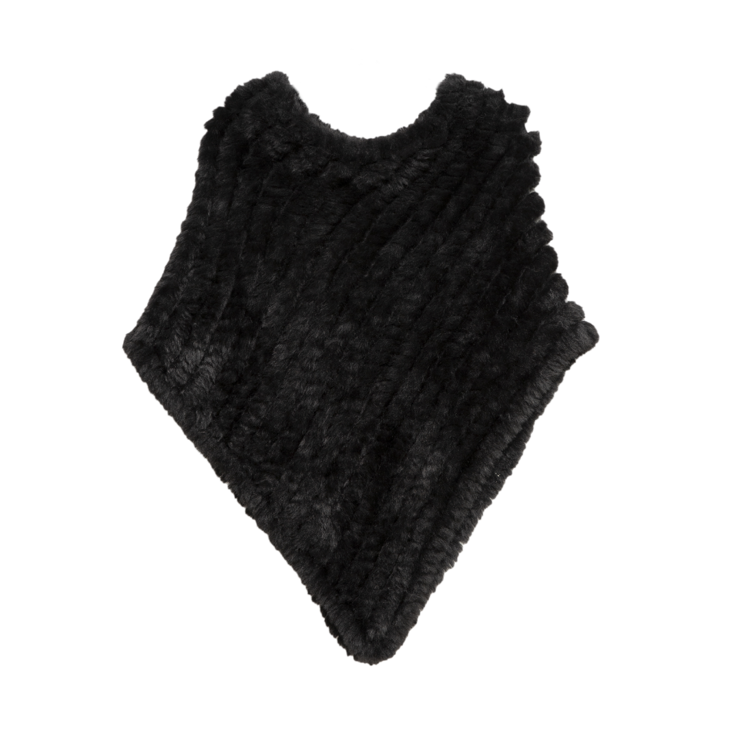 Plush Black Faux Fur Poncho - Black