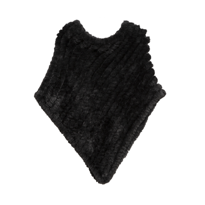 Plush Black Faux Fur Poncho - Black