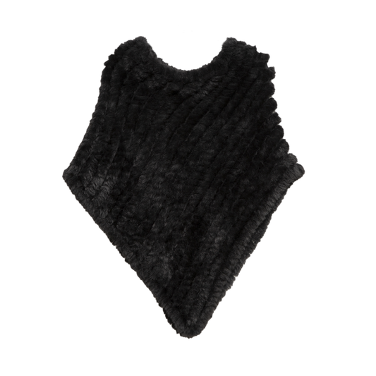 Plush Black Faux Fur Poncho - Black