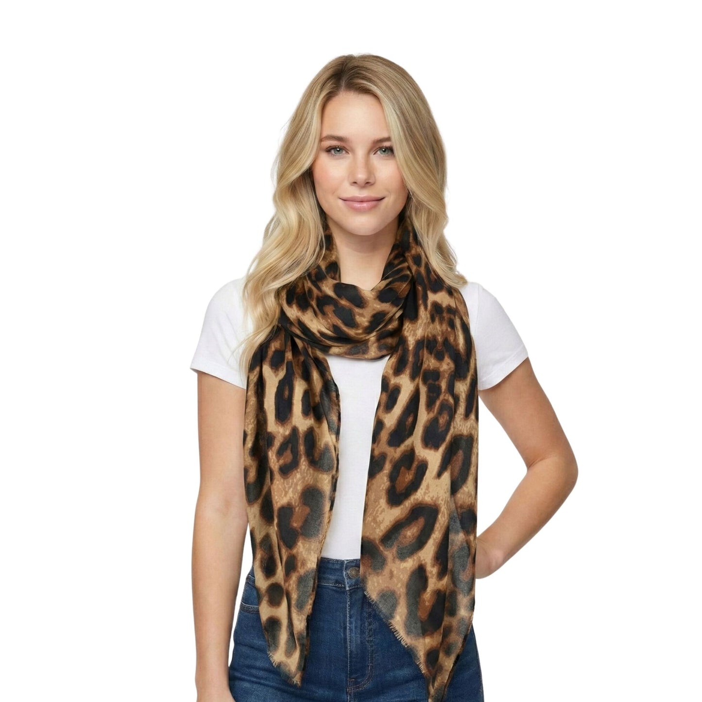 Leopard Print Scarf - Tan