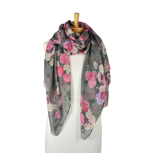 Vintage Rose Garden Scarf - Grey Pink