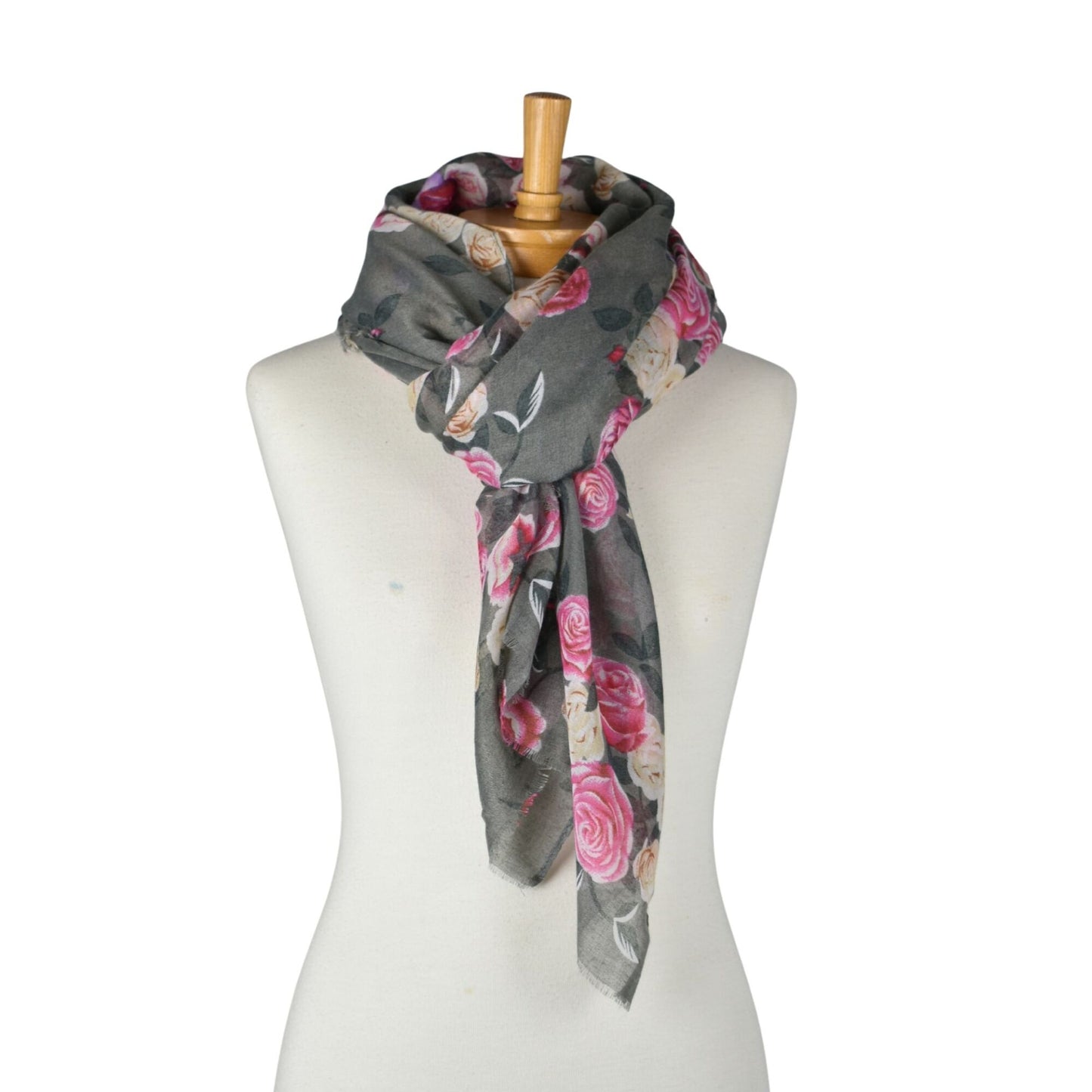 Vintage Rose Garden Scarf - Grey Pink