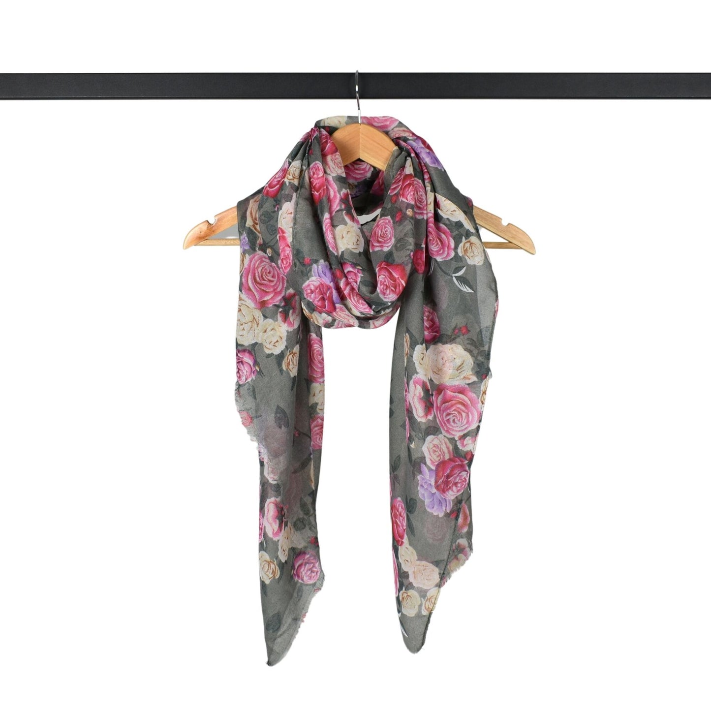 Vintage Rose Garden Scarf - Grey Pink