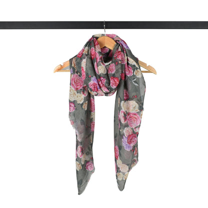 Vintage Rose Garden Scarf - Grey Pink