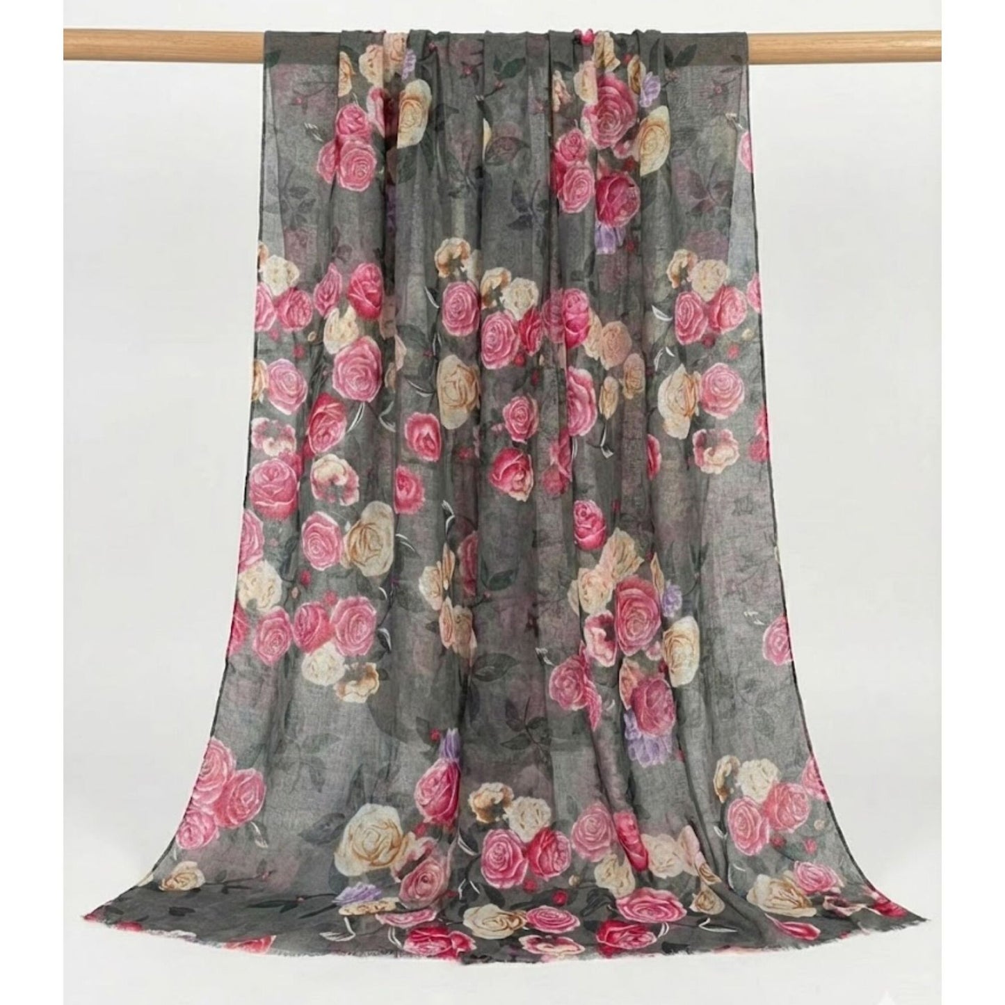 Vintage Rose Garden Scarf - Grey Pink