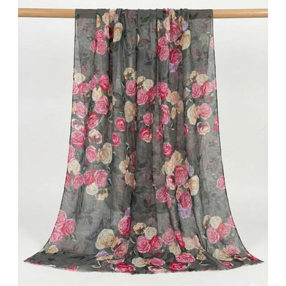 Vintage Rose Garden Scarf - Grey Pink