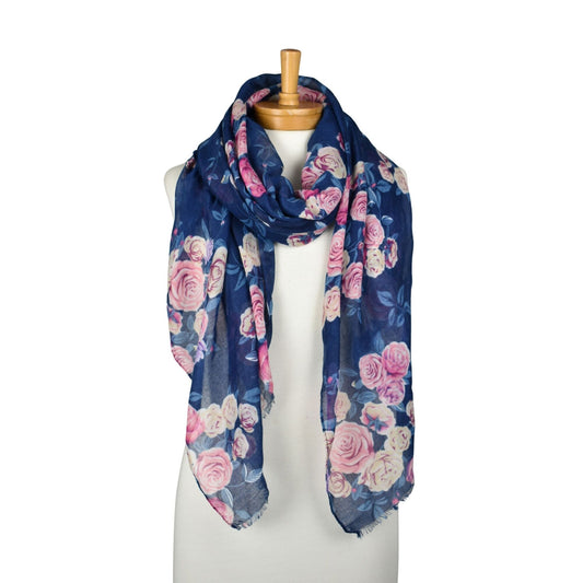 Vintage Rose Garden Scarf - Navy Pink