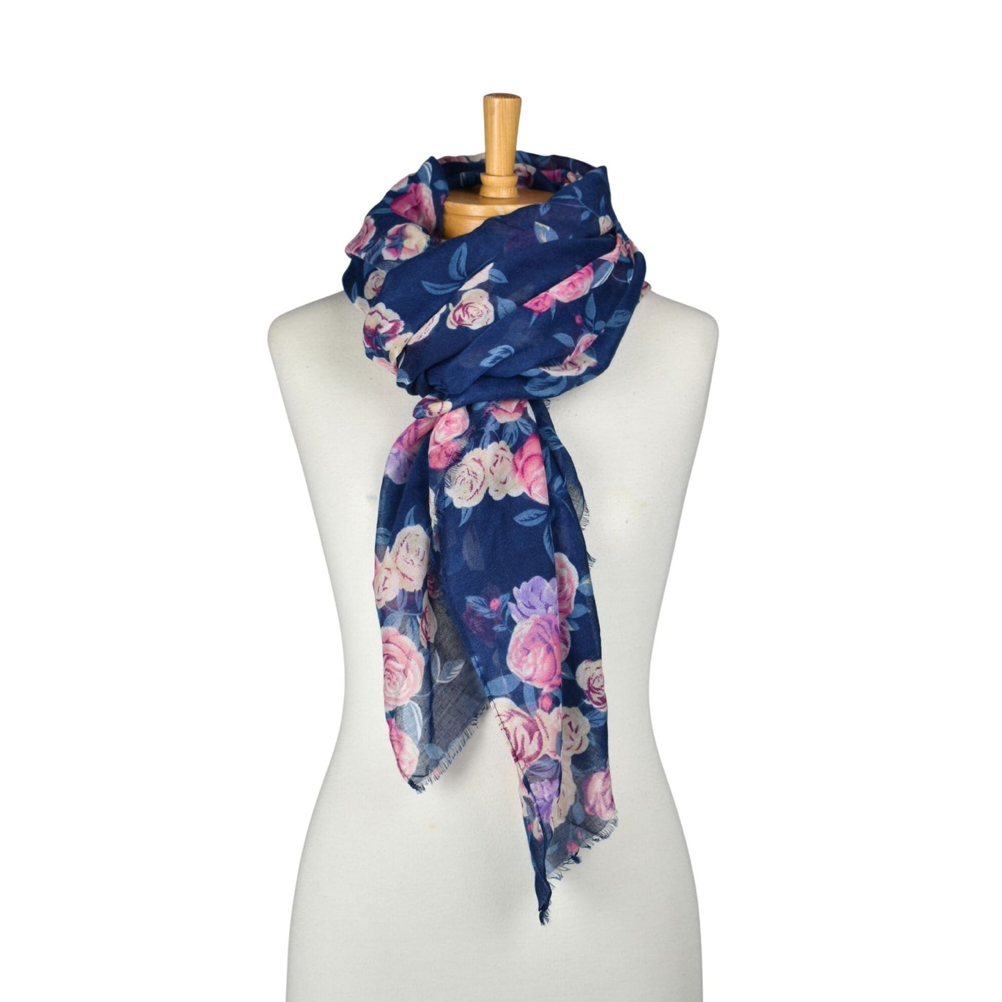 Vintage Rose Garden Scarf - Navy Pink