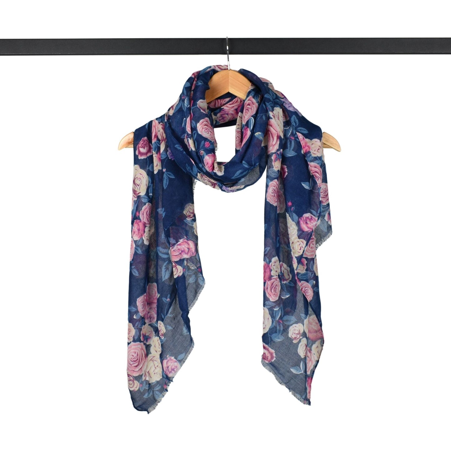 Vintage Rose Garden Scarf - Navy Pink