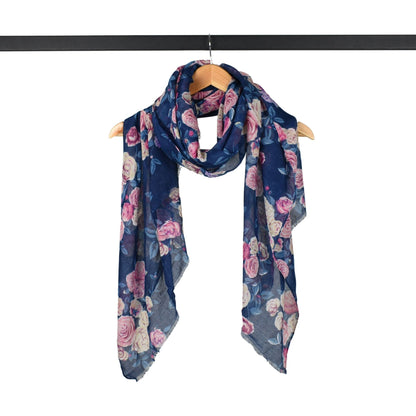 Vintage Rose Garden Scarf - Navy Pink