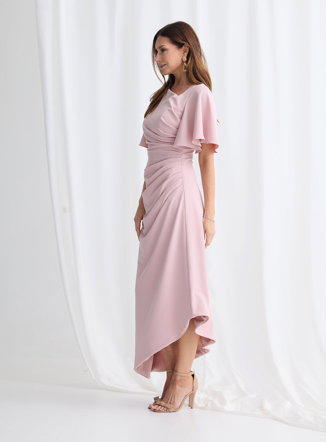 Trellis Lane Martha Asymmetric Hem Dress - Dusty Pink