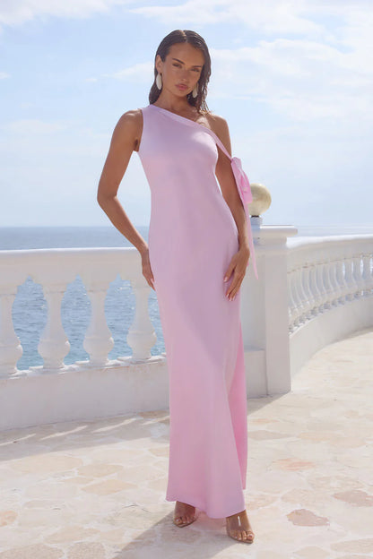 Viola One Shoulder Maxi Dress - Petal Pink