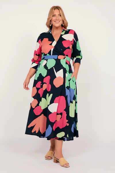 Adrift Wendy Wrap Midi Dress - Navy Daydream Floral