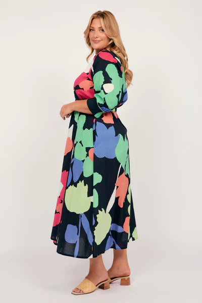 Adrift Wendy Wrap Midi Dress - Navy Daydream Floral