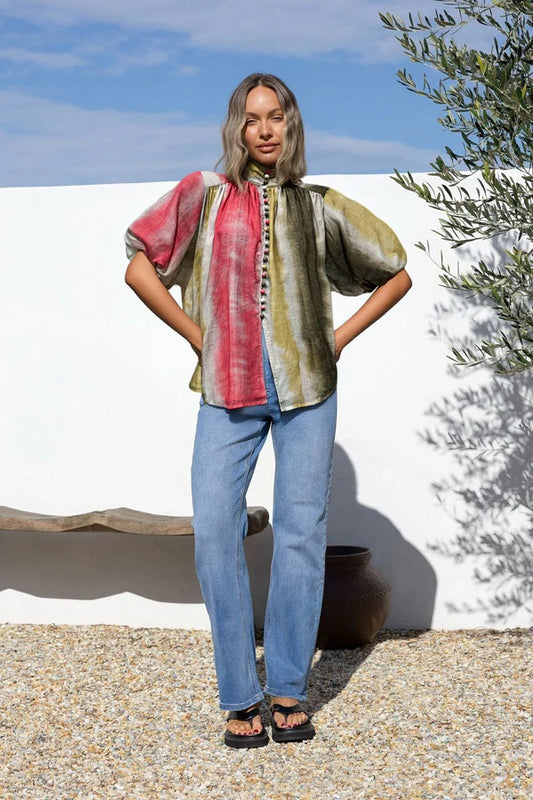 Lena Short Sleeve Blouse - Watercolour