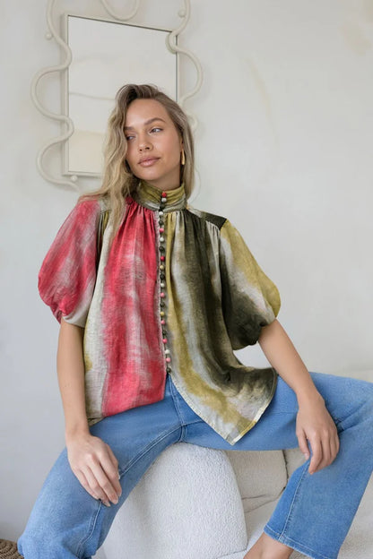 Lena Short Sleeve Blouse - Watercolour