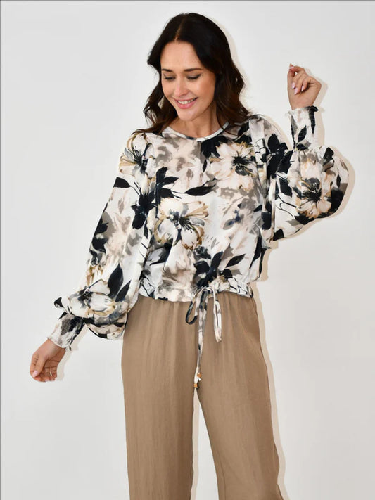 Sally Black Floral Print Blouse