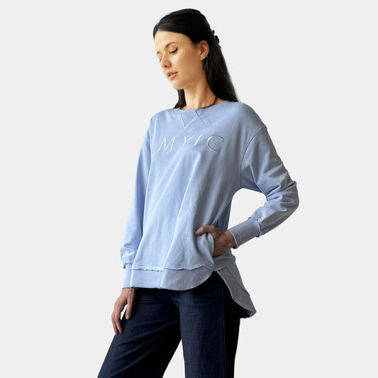 Amyic Embroidery Sweatshirt - Baby Blue