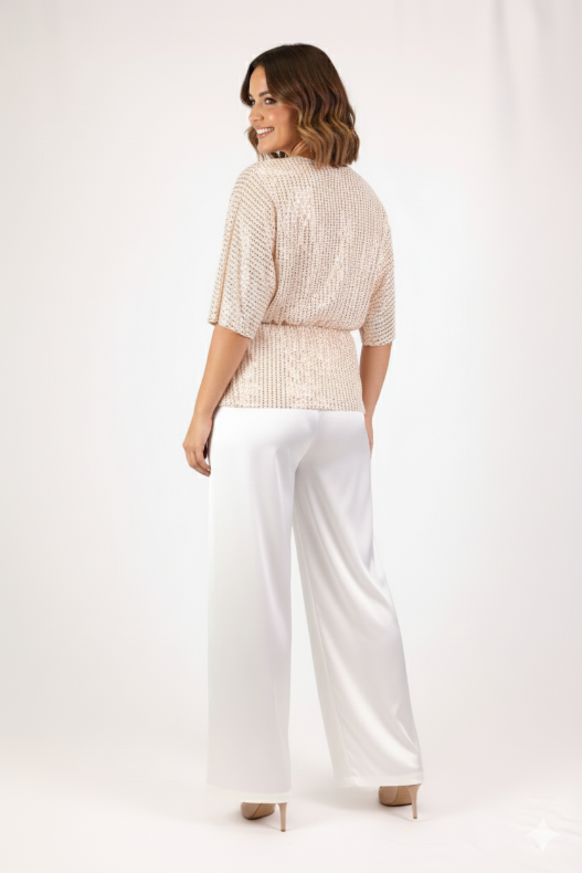 Angel Sequin Tie Front Top - Rose Gold