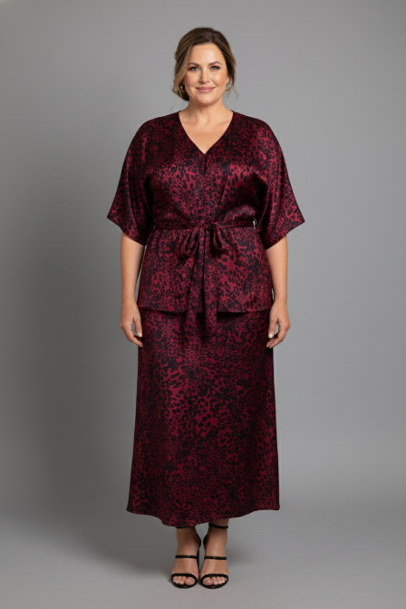 Tie Front Extended Sleeve Top - Red Animal