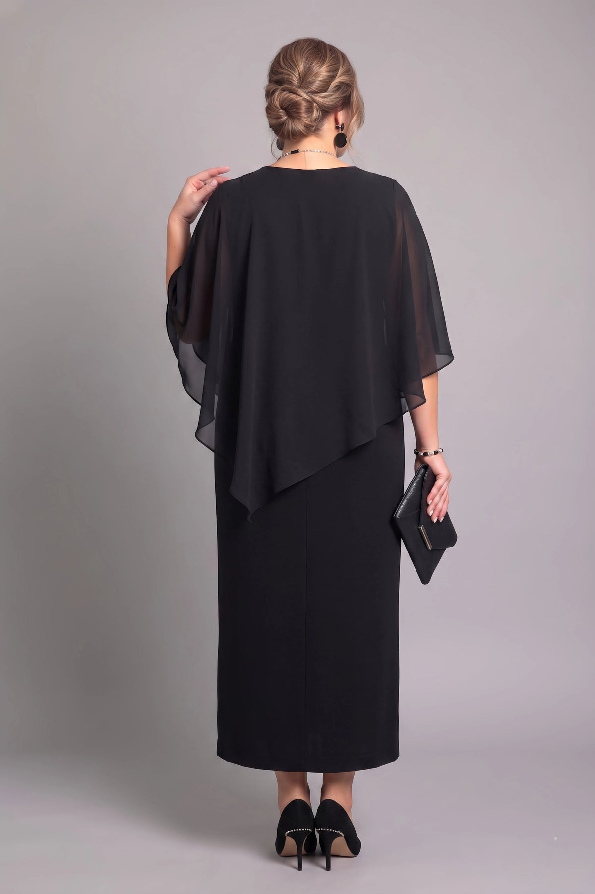 Overlay Cape Dress - Navy
