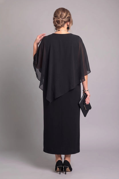 Overlay Cape Dress - Navy