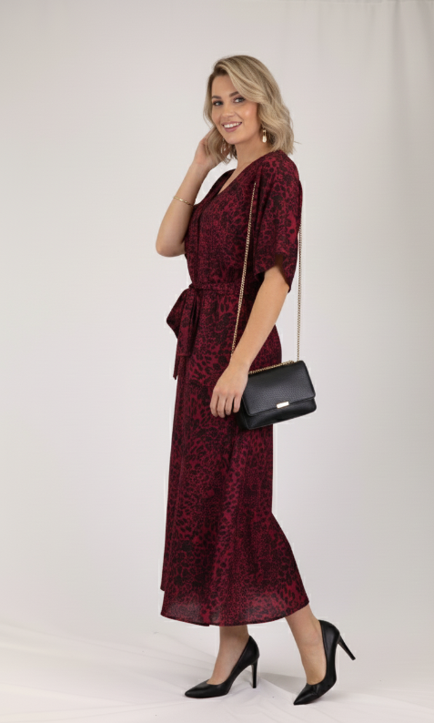 Tie Front Extended Sleeve Top - Red Animal