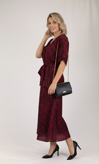 Tie Front Extended Sleeve Top - Red Animal